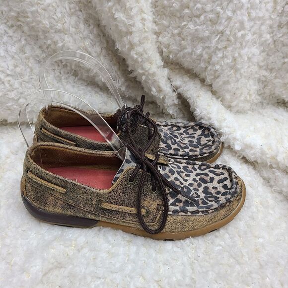 Twisted X Distressed Leopard Print Driving Moccasins sz 6 - Picture 1 of 7
